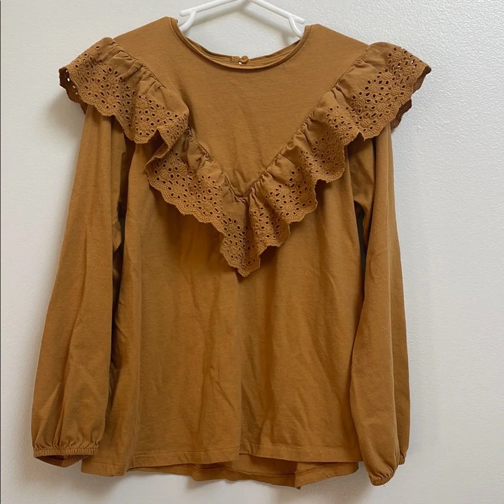 Girls Brown Ruffle Top - Picture 1 of 5